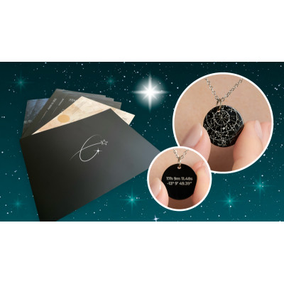 ’Black Night’ Personalised Necklace of Your Star in the Sky