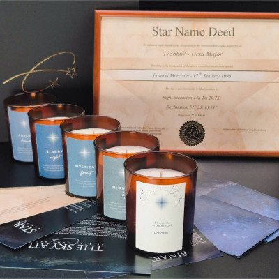 Set of 5 scented candles with your personalised star details