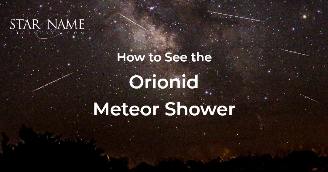 A dark night sky littered with white shooting stars, with centre text reading "How to see the Orionid Meteor Shower".