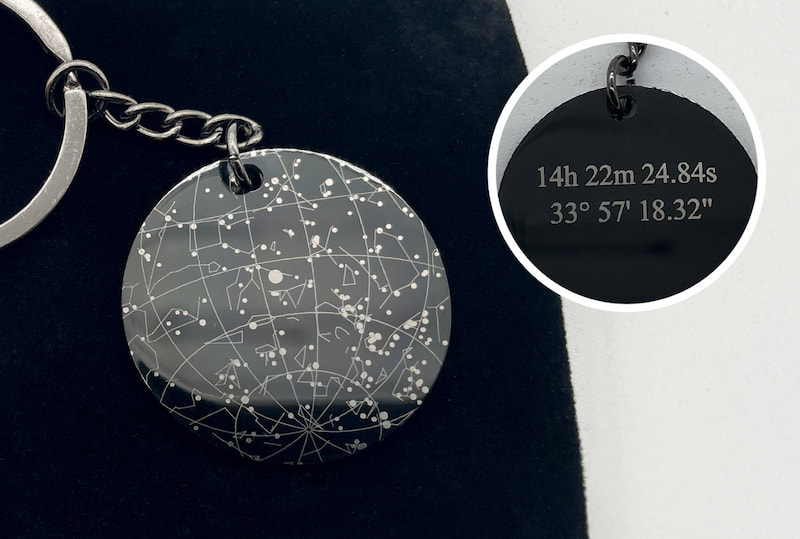 Keychain with a Map of your Star & Coordinates on the back