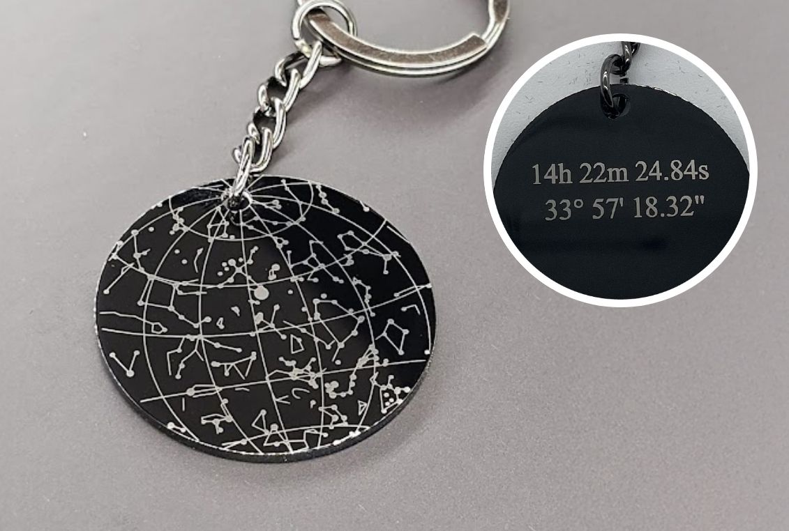 Keychain with a Map of your Star & Coordinates on the back