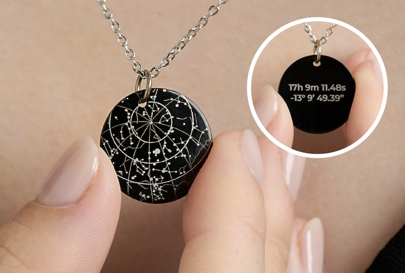 Engraved Onyx Personalised Map of your Star Necklace