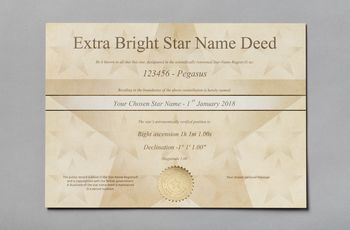 Star name registry extra bright star certificate